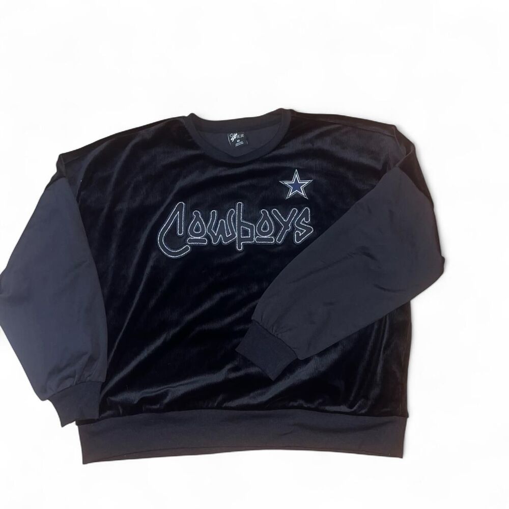GIII Women's Black and Silver NFL Dallas Cowboys Velour Sweatshirt SZ M
